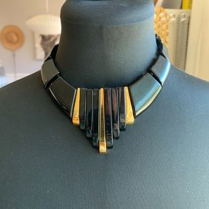 Signed Napier Vintage 1986 Gold Tone Black Jet Collection Necklace 16"